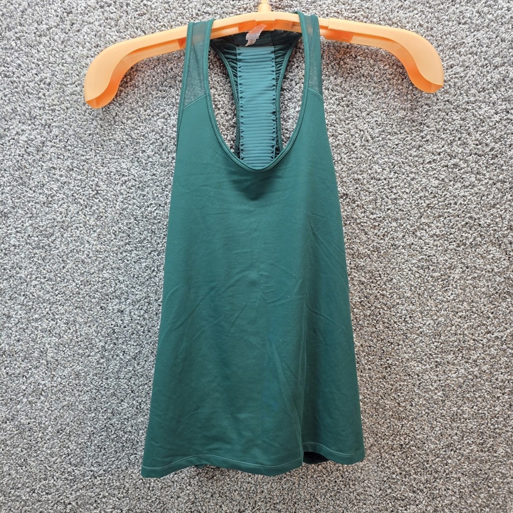 Athleta Women's Bakasana Racerback Tank Top Ruched Mesh‎ Back Green Medium